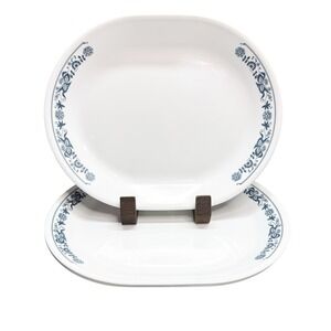 VTG Old Town Blue Onion Corelle By Corning Ware Oval Serving Platter Set Of Two